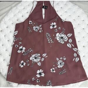 Express Halter Top Womens Small‎ Mauve Pink Floral Sleeveless Blouse Polyester